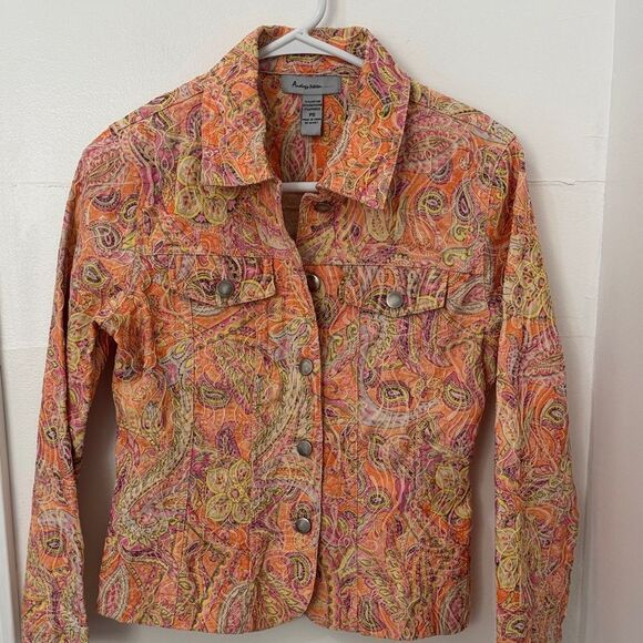 Analogy Petites Paisley Print Women's Jean Jacket Size SP - Picture 3 of 8